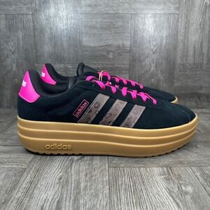 Adidas VL Court Bold J Women 7.5 Black Leopard Pink Platform Gum Sole NEW JQ4483